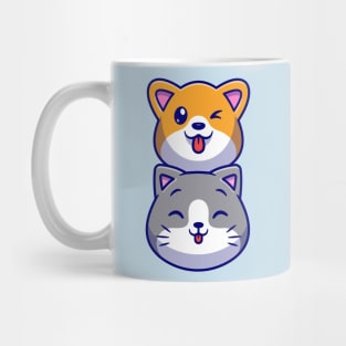 Cute Dog And Cute Cat Head Cartoon Mug